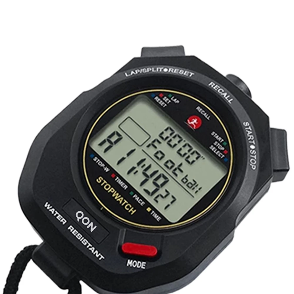 QON Stopwatches, Digital Stopwatch Timer, Large Display with Clock and Date, No Alarm Function