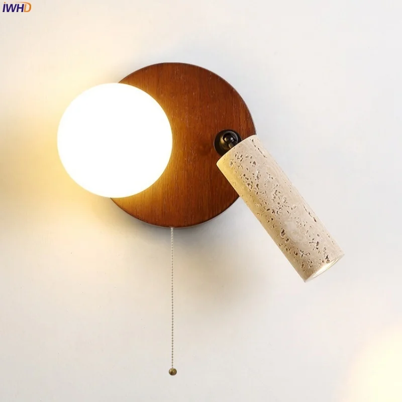 

IWHD Vintage Wabi Sabi LED Wall Sconce For Reading Bedroom Lamp Rotatable Yellow Travertine Stair Living Room Lights Arandela
