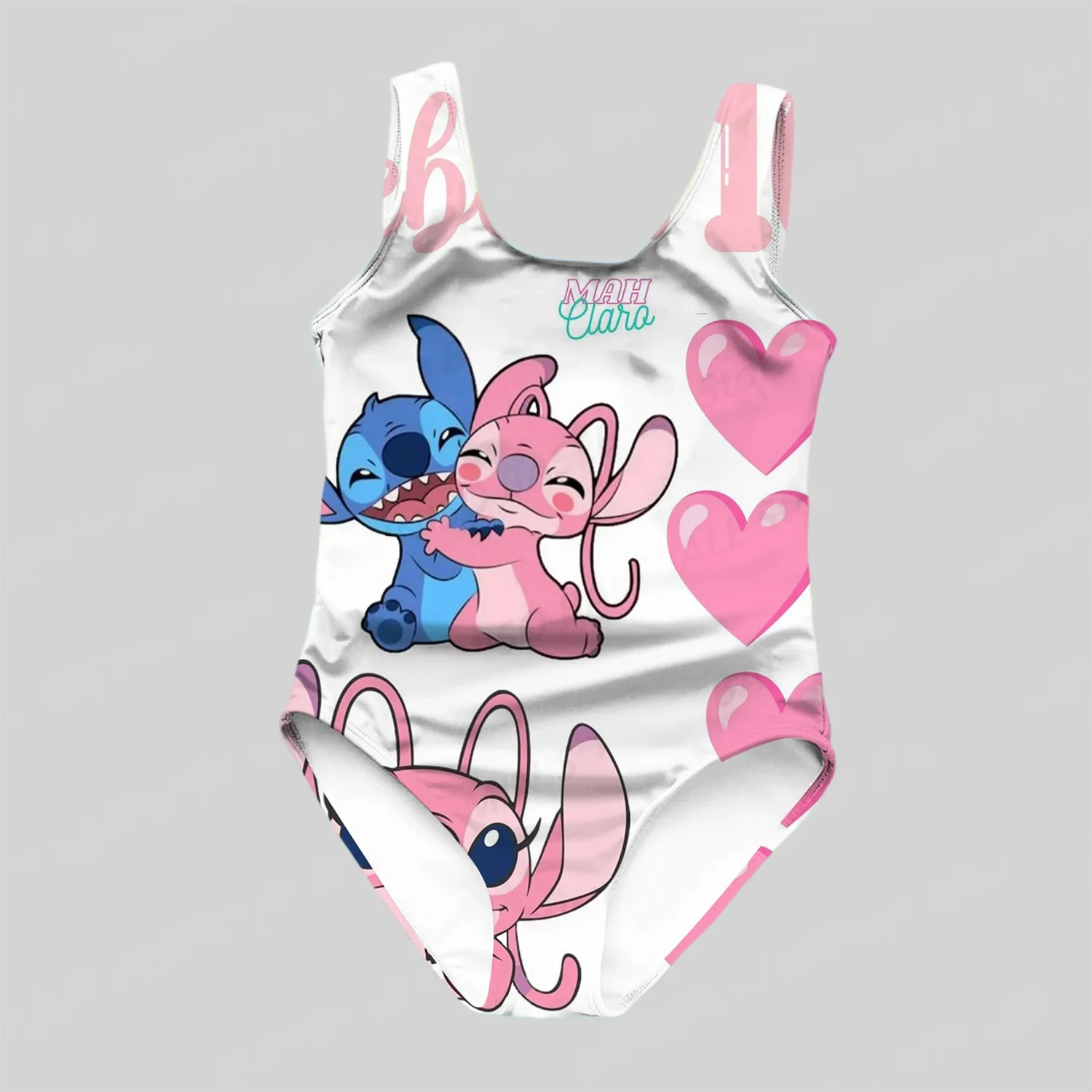 MINISO Disney Girls and Women Swimwear Cartoon Print Swimsuit Blue Pink Stitch Love Kids and Adult Fashion Summer New Arrival