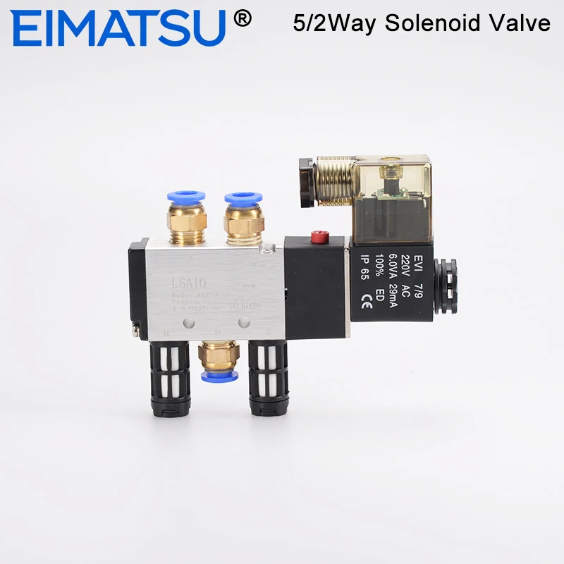 4V210-08 5/2 Way Solenoid Valve Dual Voltage 110V 220V 24V 12V Pneumatic Air Control Valve Electromagnetic Industrial Automation