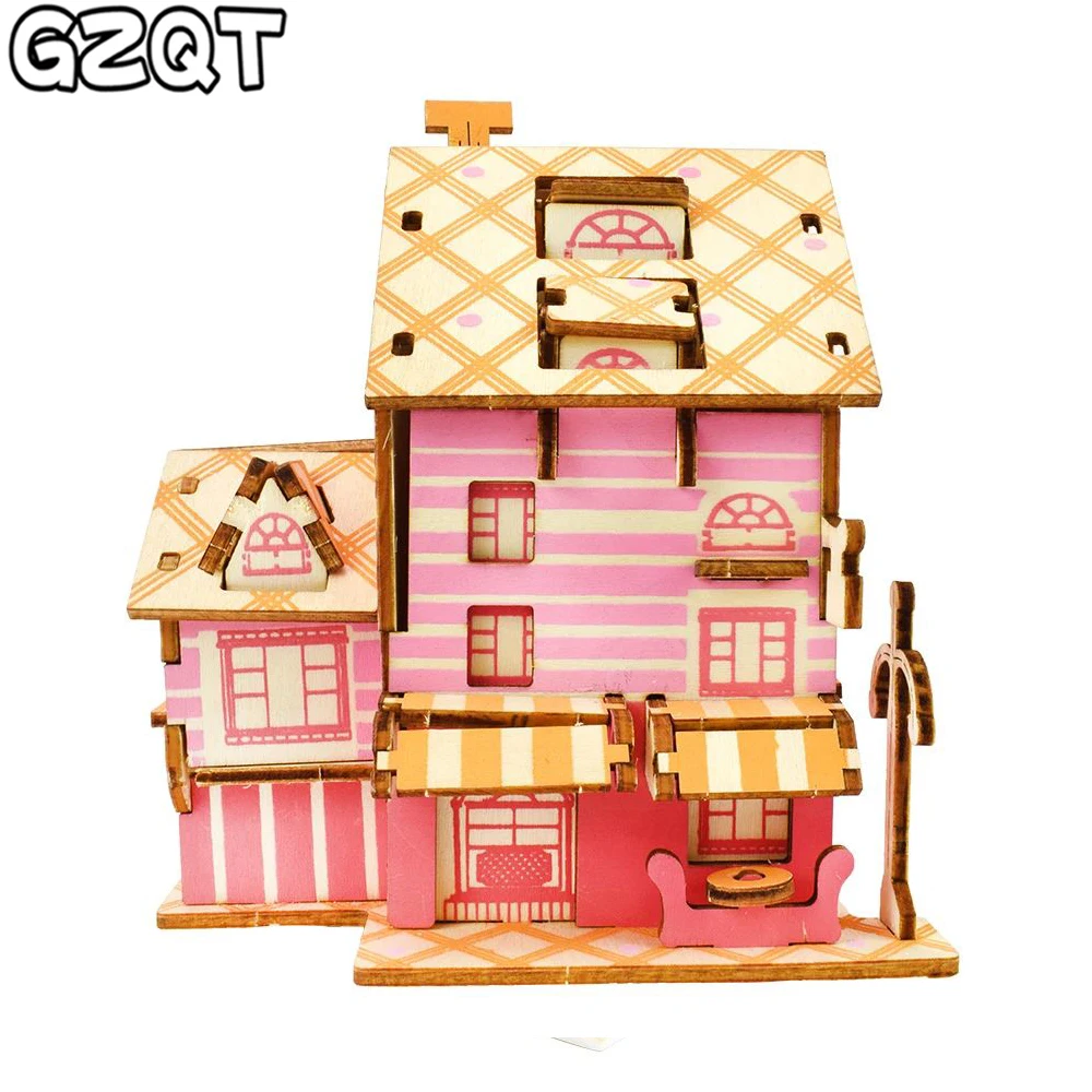 Coffee Shop Cafe House 3D Wooden Puzzle Toys DIY Assembly Building Model Kit Jigsaw Architecture Kids Educational Wood Toy