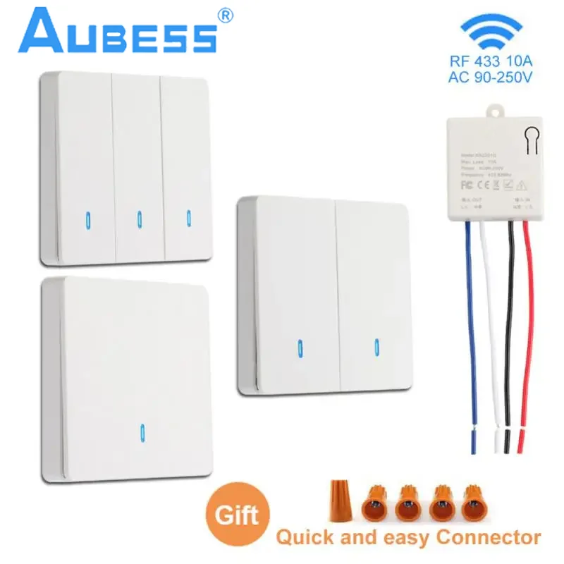 433Mhz Wireless Switch Smart Switch RF Wall Panel Switch Universal Breaker 90V-250V RF Relay Receiver Led Light Lamp Fan Switch