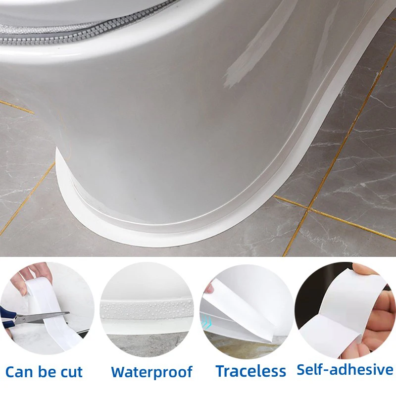 1m/2m/3.2m PVC Waterproof Sealing Tape for Bathroom Sink, Shower, Bathtub and Toilet - Self Adhesive Wall Sticker