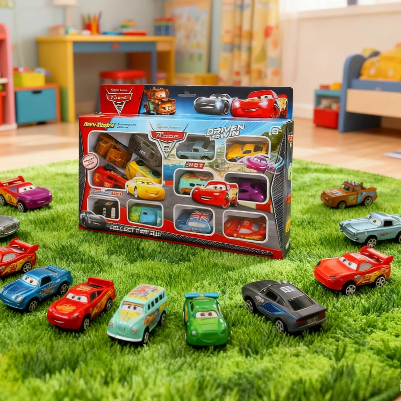 2025 caja de regalo Pixar Car Back Force Lightning Mcqueen Mater Jackson Storm modelo 12 Uds coche pequeño juguetes para regalos de cumpleaños Año Nuevo