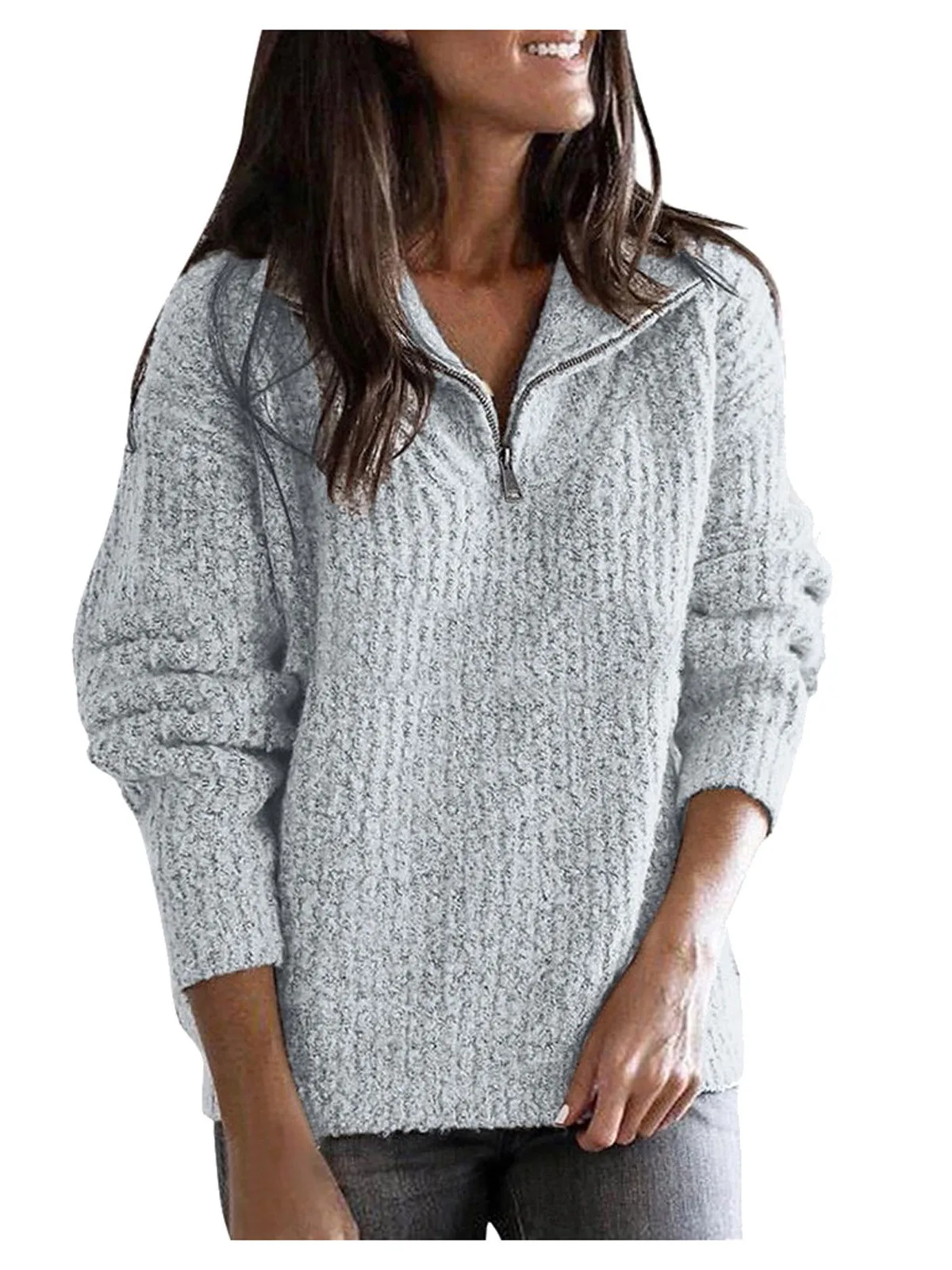 

Модный пуловер на молнии, длинный свитер свека, женский уличный трикотаж, прямой крой, осень-зима, стандартный крой