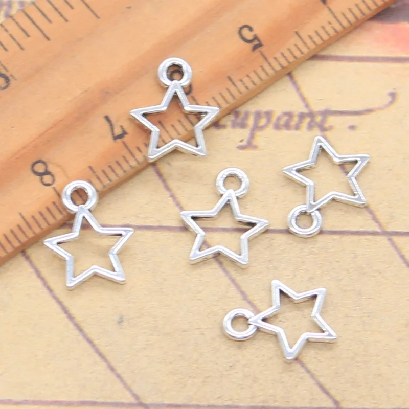 30pcs Charms Hollow Star 8x6mm Antique Silver Color Pendants Making DIY Handmade Tibetan Finding Jewelry