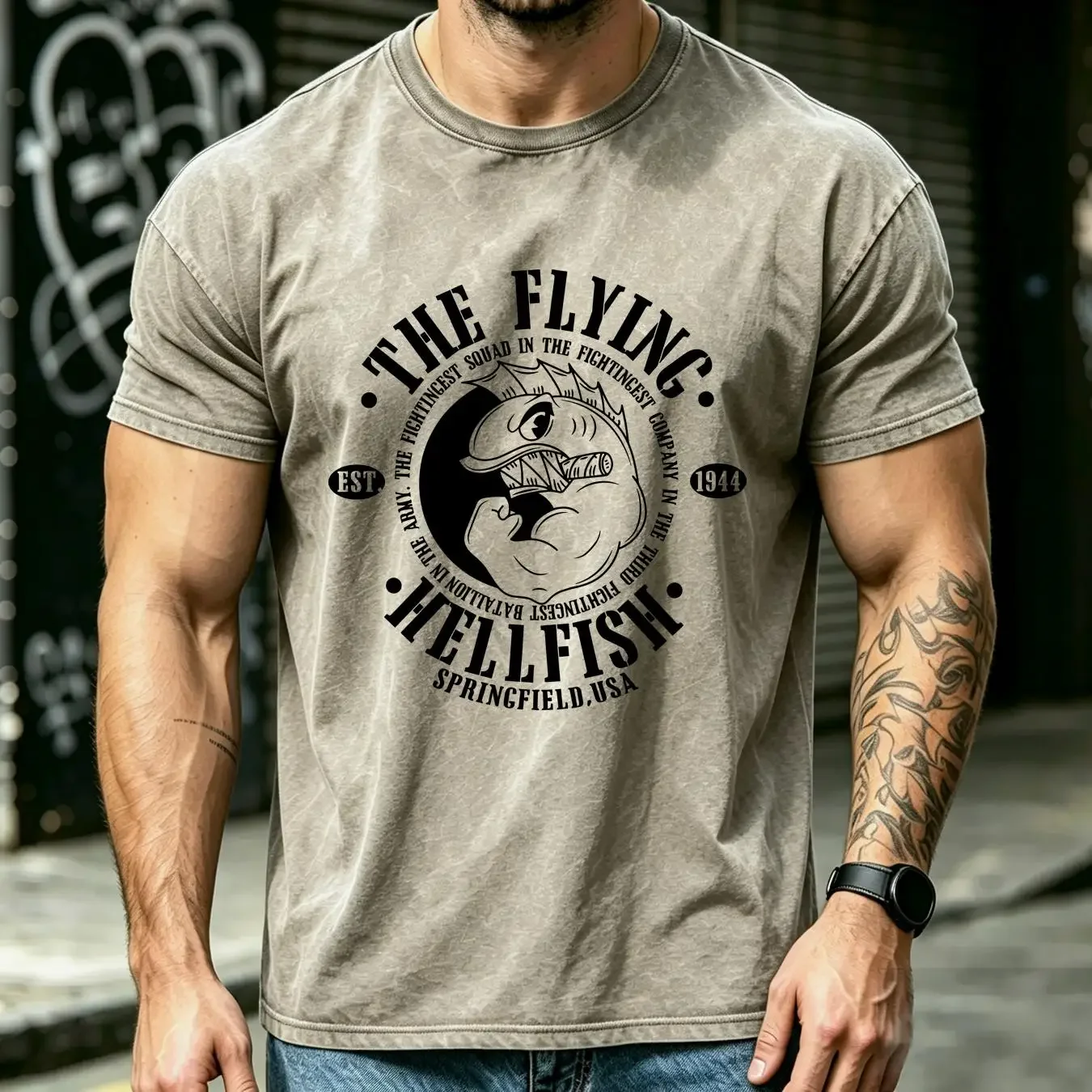washed T Shirt The Flying Hellfish Classic Us Size S 5Xl long or short sleeves vintage Washed graphic streetwear