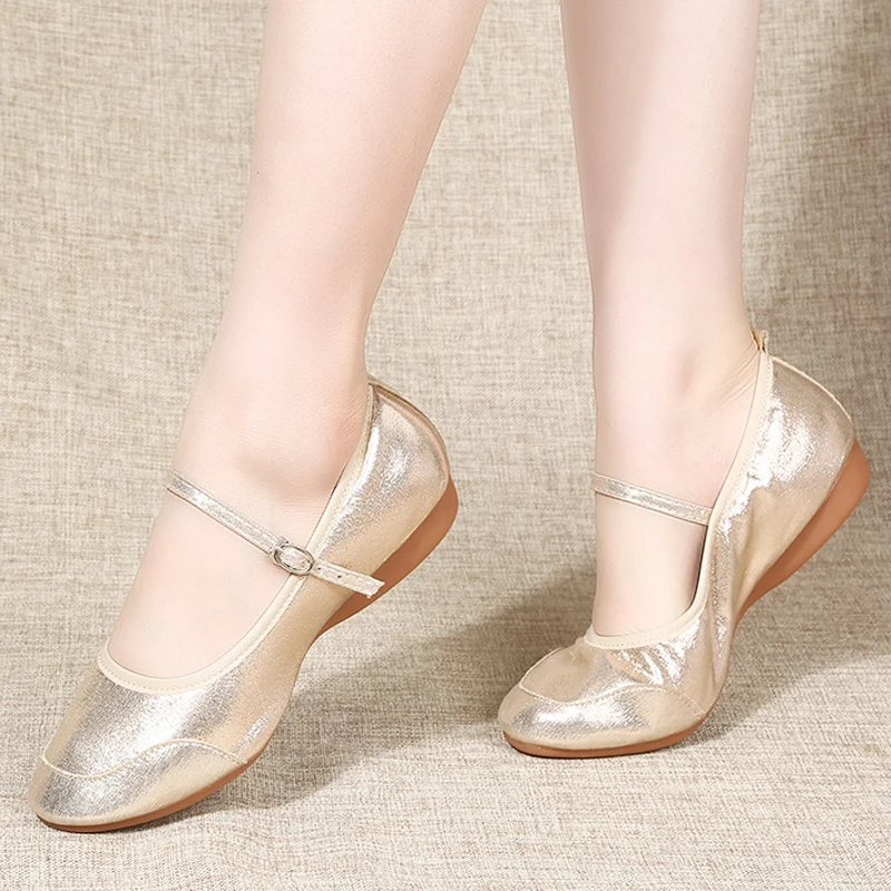 Bright Leather Woman Girls Ladies Latin Ballroom Modern Salsa Practise Dancing Shoes Closed Toe Soft Beef Tendon Bottom