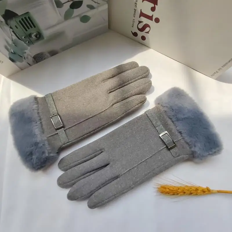 قفازات الموضة الخريف الشتاء لطيف فروي الدافئة قفازات كاملة الأصابع القفازات النساء الرياضة في الهواء الطلق الإناث قفازات قفازات شاشة اللمس #4