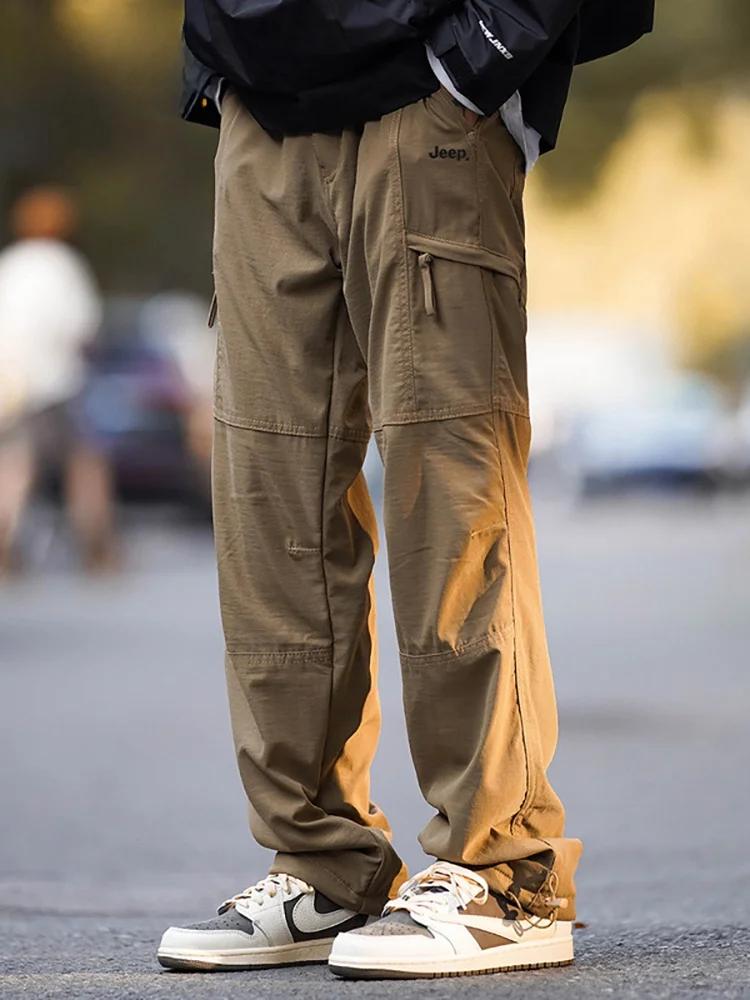 

Мужские повседневные брюки с регулируемыми манжетами, рабочая одежда, прямые брюки, весенне-осенние модные молодежные брюки из полиэфирного волокна