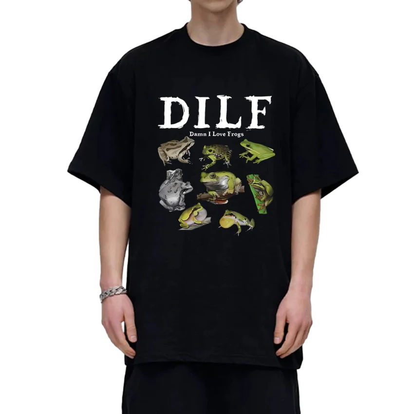 

Summer Funny Dilf Damn I Love Frogs print T Shirt Unisex harajuku Fashion Y2k short sleeve T-shirts Men Women 100% Cotton Tops