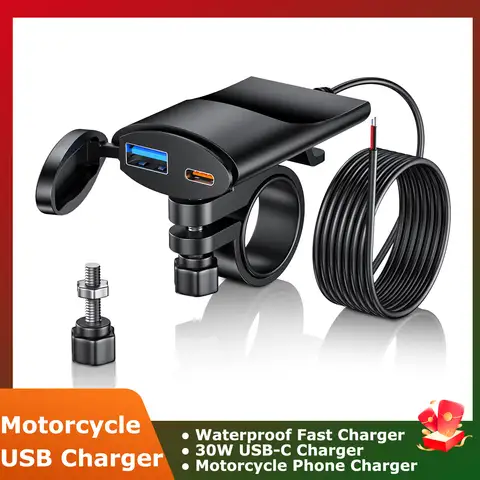 48W Dual Port Motorcycle Charger Handlebar Mounting Bracket Charger Phone Fast Charger IP67 Waterproof Adapter