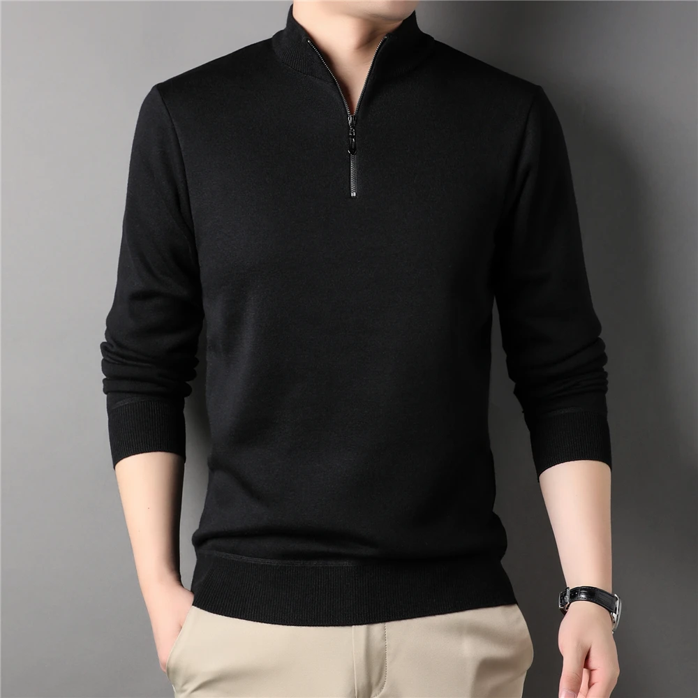 Brand Solid Color Fleece Zipper Sweater Men Clothing Autumn Winter New Arrival Warm Wool Knitwear Pullover Jersey Z1187