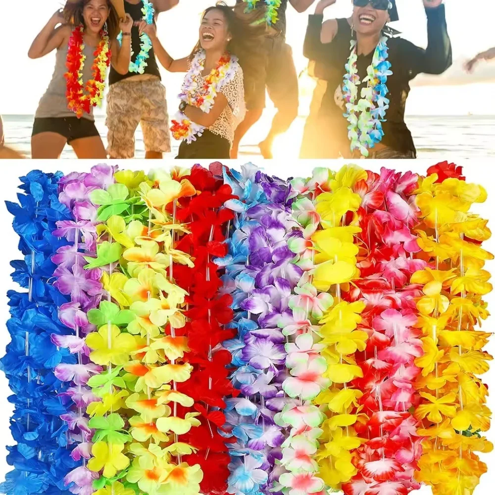 30pcs/set Hawaiian Flower Leis Multicolor Tropical Floral Necklace Polyester Flower Garlands For Party Beach Dance Party Decor ﻿ view 4