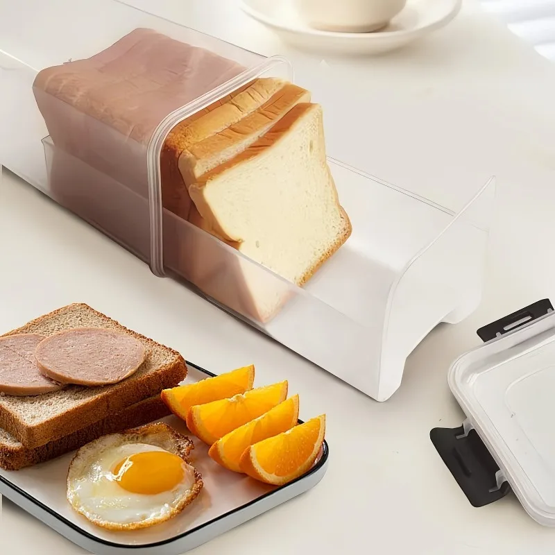 1pc Airtight Bread Box with Lid Clear Bread Storage Box Sandwich Bread Storage Container Inner Compartments Kitchen Organizer