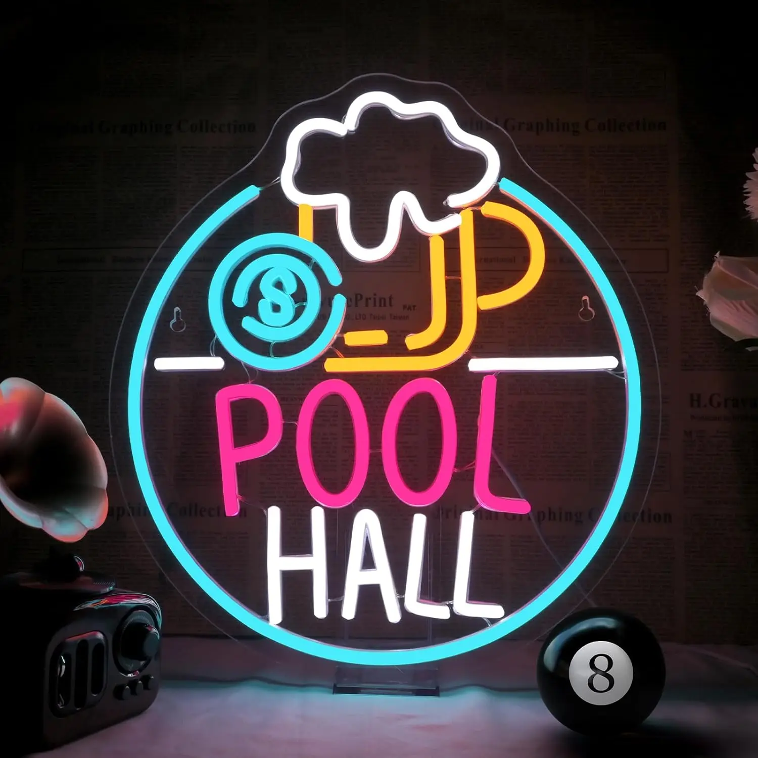 

Pool Hall Beer Neon Sign LED Light Sign Wall Decor for Pool Hall Game Rooms Bars Basements Man Caves USB Powered Adjustable