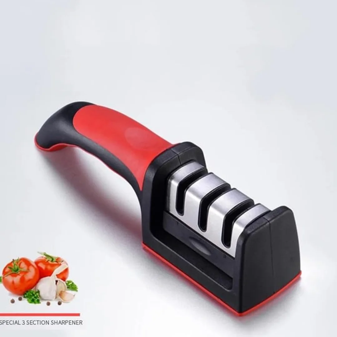 3-in-1 Manual Knife Sharpener - Ergonomic Grip Kitchen Sharpening Tool, Restore Blades for Knives, Scissors & Kitchen Cutlery