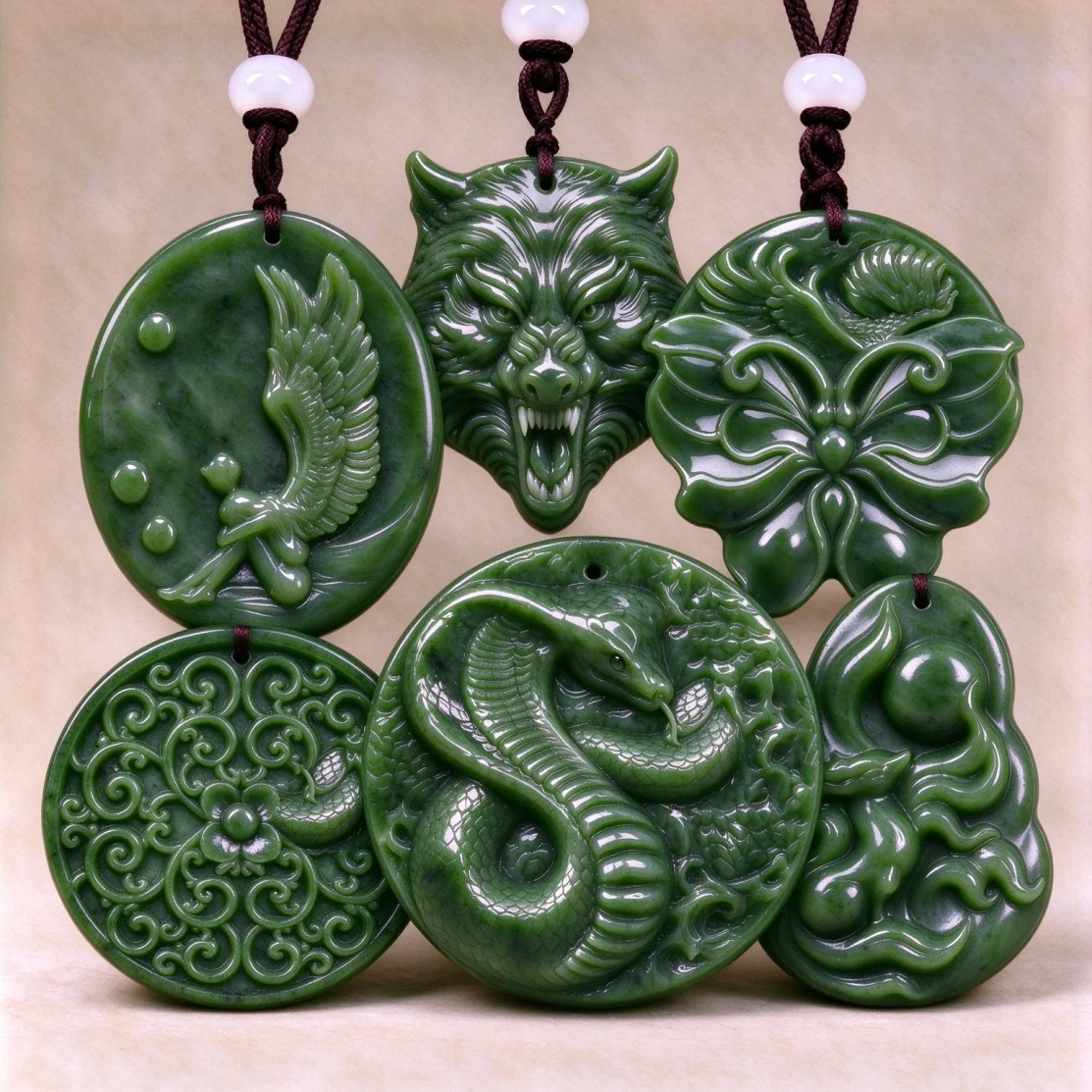 100 Styles Natural Green Jade Pendant Necklace Lucky Amulet Sweater Chain Jewelry Carved Flower Daily Wear Gifts Drop Shipping