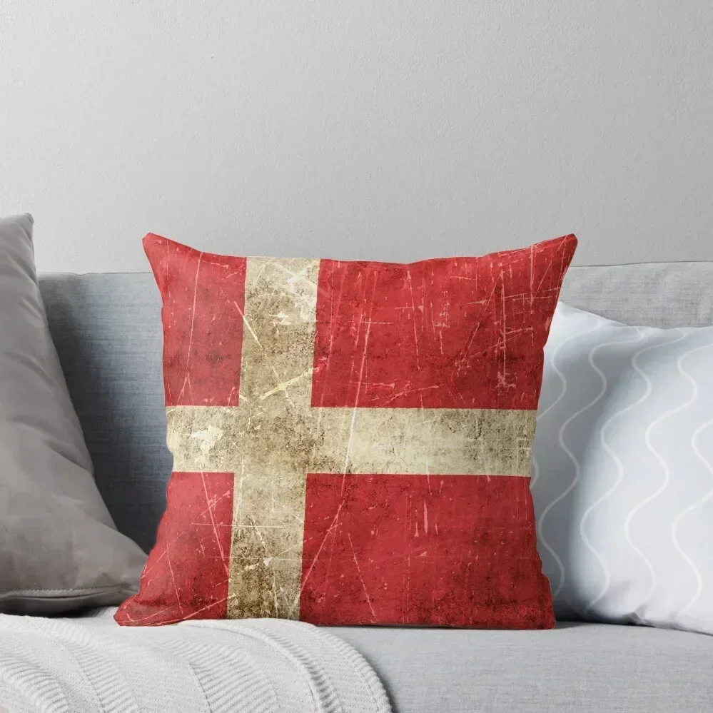 Vintage Aged and Scratched Danish Flag Throw Pillow Cushion Cover Luxury Pillow Case Decorative Cushions For Luxury Sofa pillow