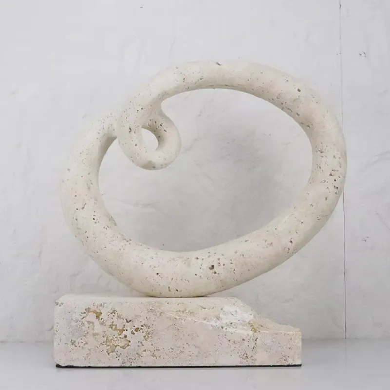 Travertine Stone Abstract Spiral Loop Sculpture Natural Limestone Art Statue Modern Desktop Ornament For Home Decor Cabinet