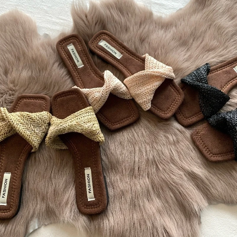 

Женские летние шлепанцы-гладиаторы с плетеным верхом, удобные сандалии на мягкой подошве, повседневная обувь для пляжа и отпуска