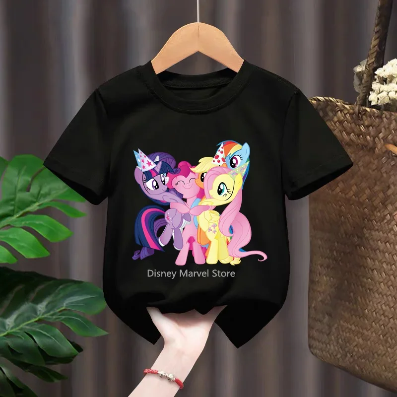 2024 new Summer Baby Boys Little Pony T-shirts Kids Cartoon Print Short Sleeve T Shirt Tops Children Clothes Streetwear