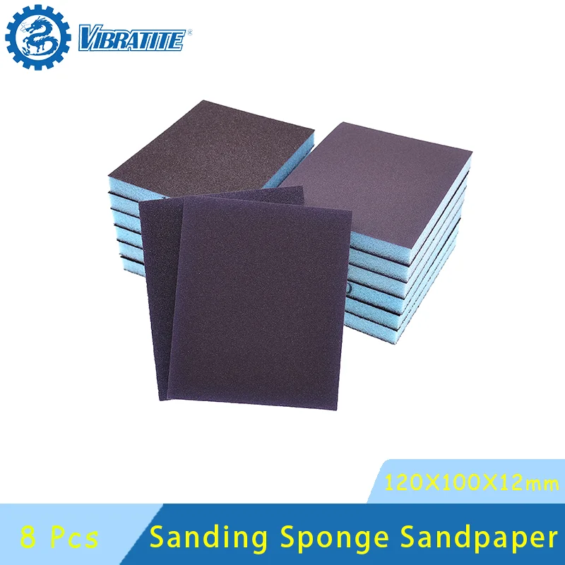 100X120X12mm Sanding Sponge Sandpaper 8 Pcs Assorted 60-320 Grits Washable and Reusable Wet Dry for Wood Metal Furniture