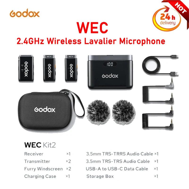 

Godox WEC 2.4GHz Wireless Lavalier Microphone For Phone Camera Transmitter Receiver PRO Studio Kits 200M Wireless Distance