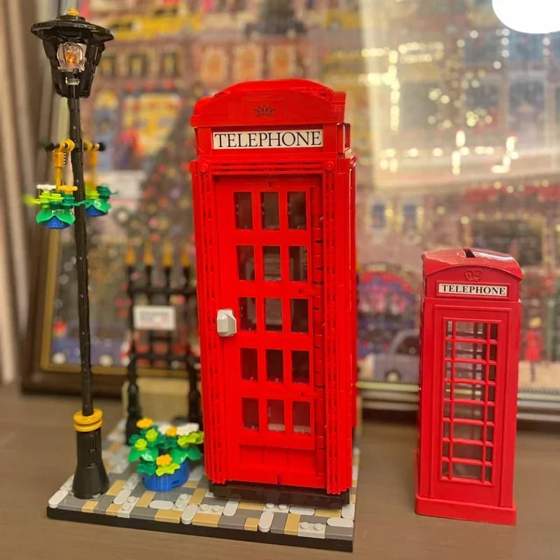 MOC Compatible 21347 London Red Telephone Booth Building Blocks Street View Series Men And Women Puzzle Toy Gift Souvenir