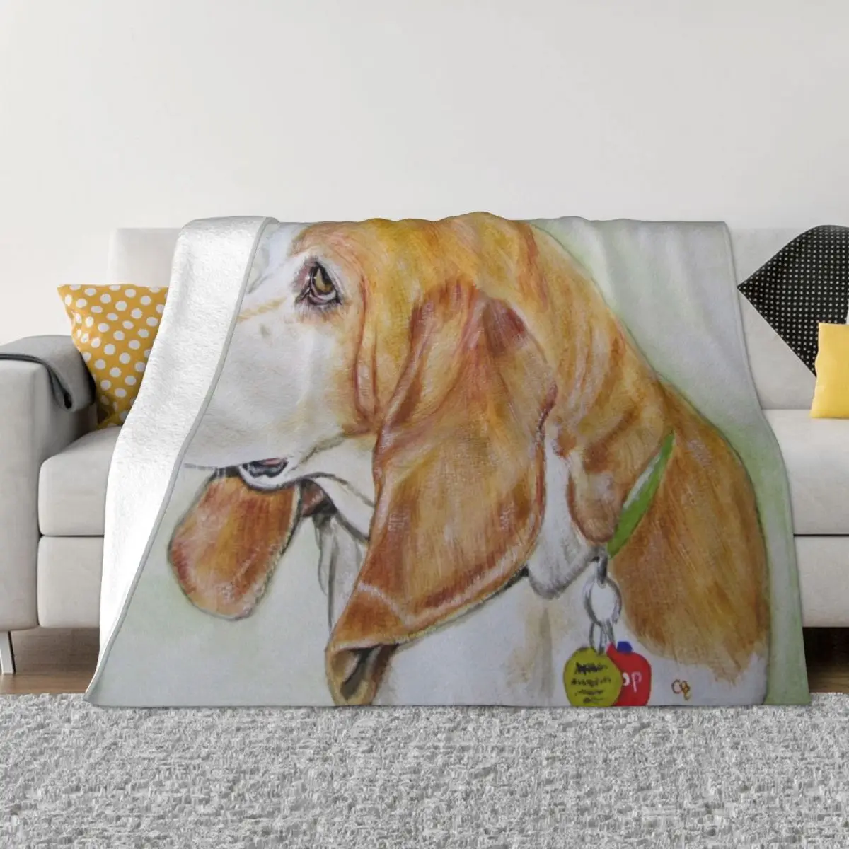 

Lemon and White Basset Hound Throw Blanket Blankets For Sofas Winter bed blankets christmas gifts