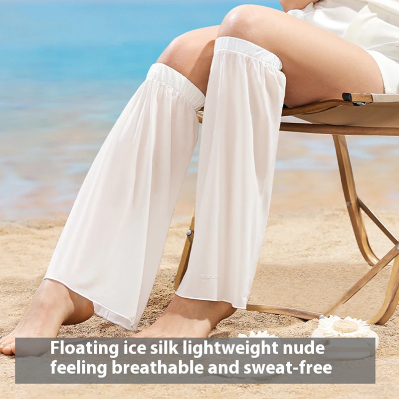 Mangas de brazo de pierna 2 en 1 de seda de hielo fresca para mujer, protector solar para ocio en la playa al aire libre, calentadores de piernas con manga de hielo UV, protección solar de verano