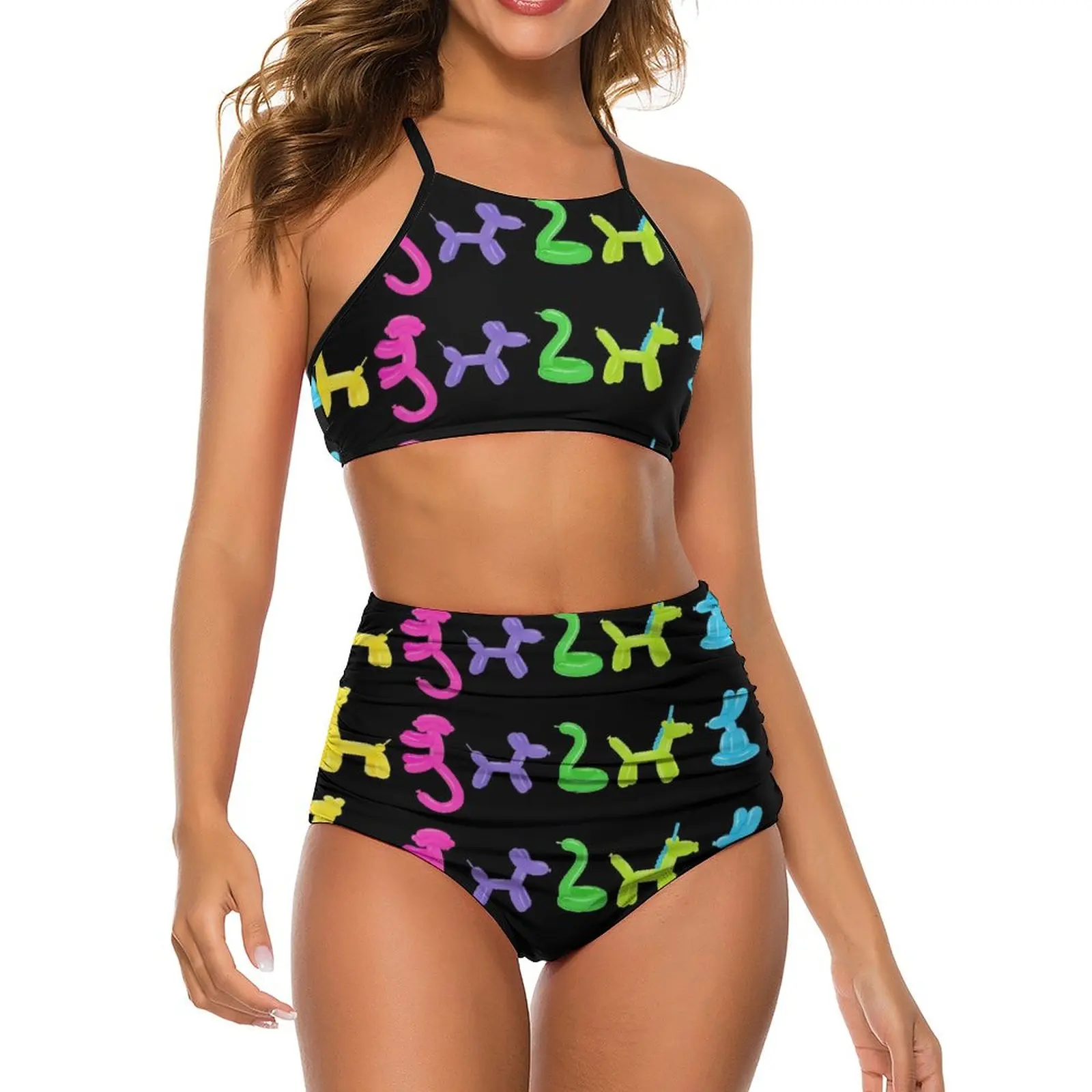

Balloon Bikini Swimsuit Neon Animal Print High Waisted Swimwear Women Sexy Elegant Bikinis Set Push Up Graphic Beachwear