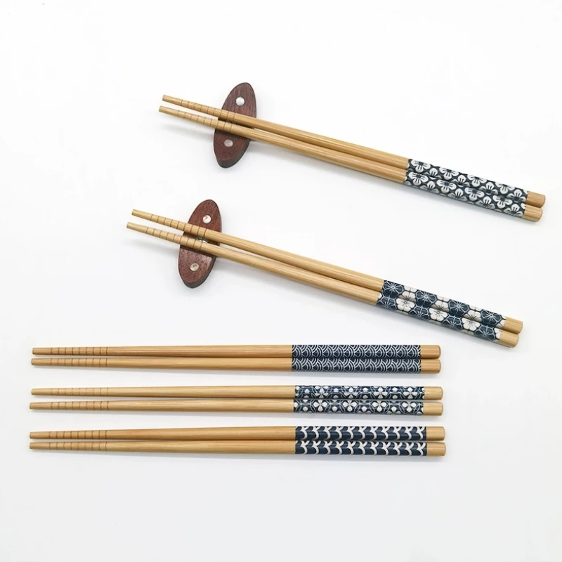1set Bamboo Pointed Chopsticks Reusable Printed Chopsticks Set Japanese Style Sushi Food Home Utensils