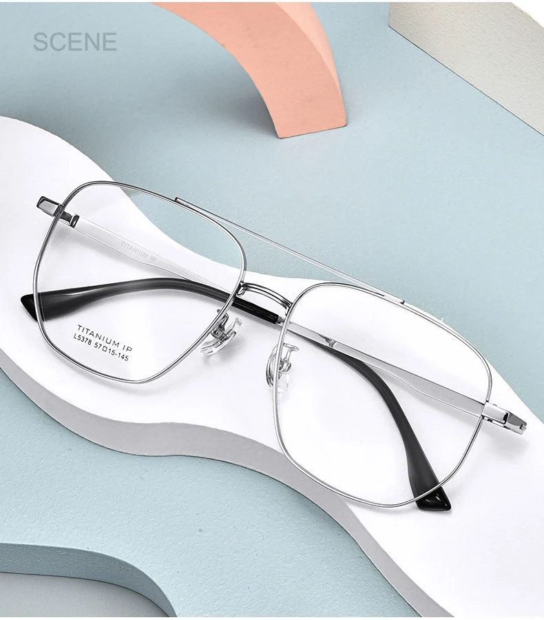 Große Größe reine Titan Brillen ultraleichte Mode Retro Pilot Doppelbrücke Brille optische Rezept Rahmen Mann Frau – Detail 8