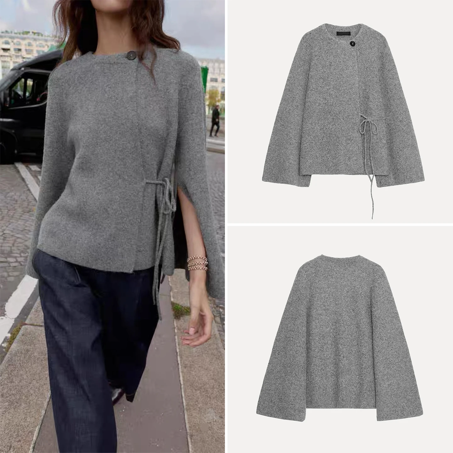 

Z Knitted Faion Kimono Sle Coat with Slit Sves Women's Outerwear Ele Chic Autumn Winter Coat for Ladies