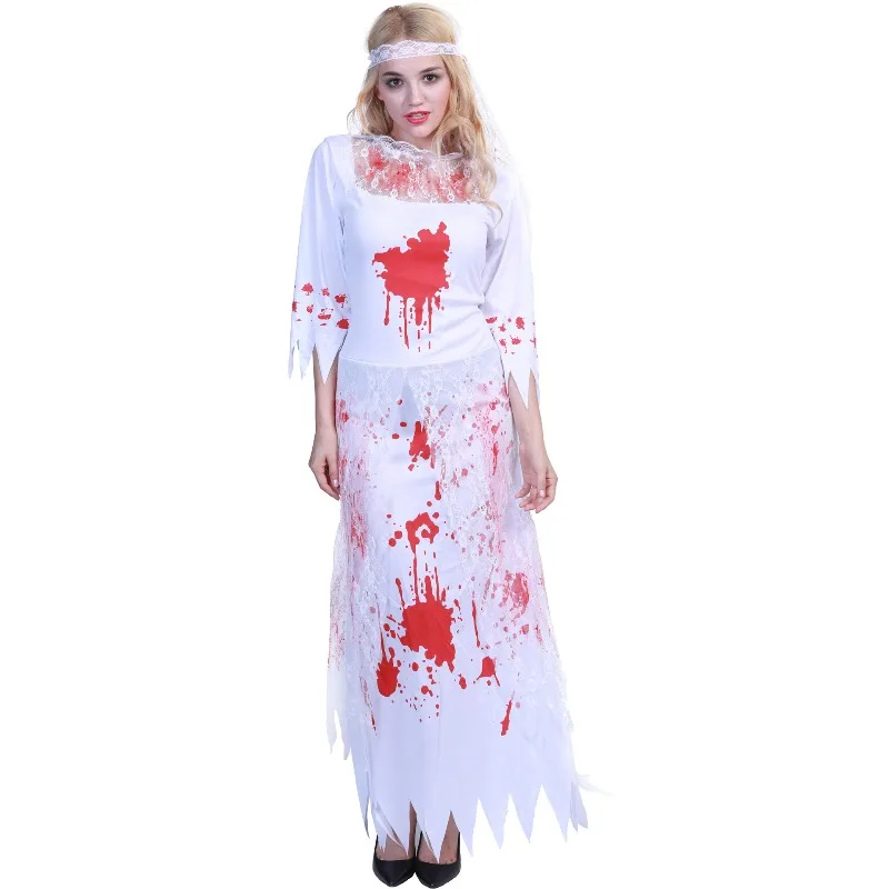 

Halloween Ghost Bride Cosplay Costume Blood-Stained Wedding Dress Gothic Stage Performance Spooky Cosplay Outfits for Adults