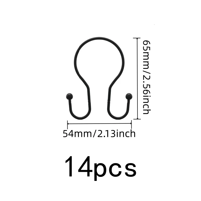 14 pcs Black Double Ear Shower Curtain Rings, Smooth Glide, Durable and Easy to Install, for Bathroom Shower Rods