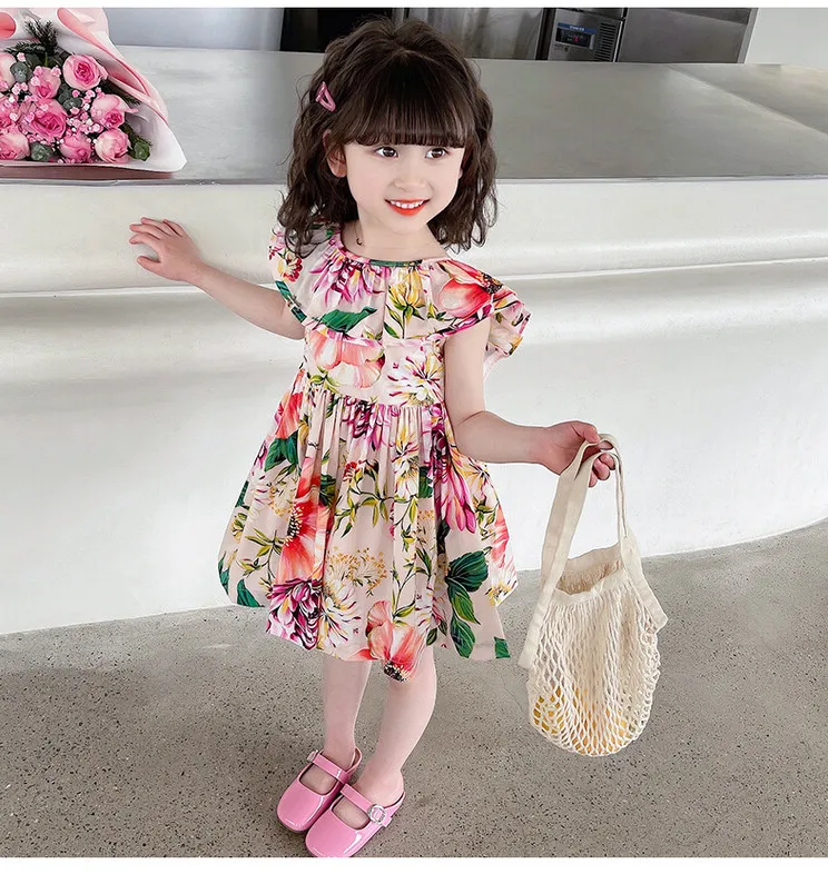 Girls Skirt Floral Temperament Sweet Dress Princess Skirt 2024 Summer New Childrens Clothing Summer Dresses for Girls