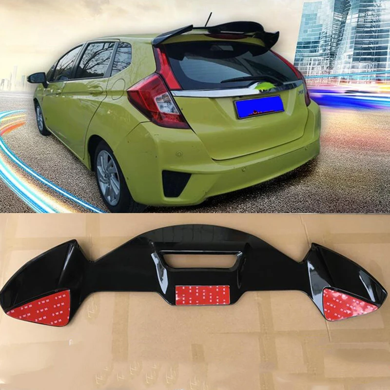 For New Product Spoiler Honda Fit ABS Material Car Rear Wing Honda Jazz Primer Color Rear Spoiler Tail Fin Accessories 2014-2019