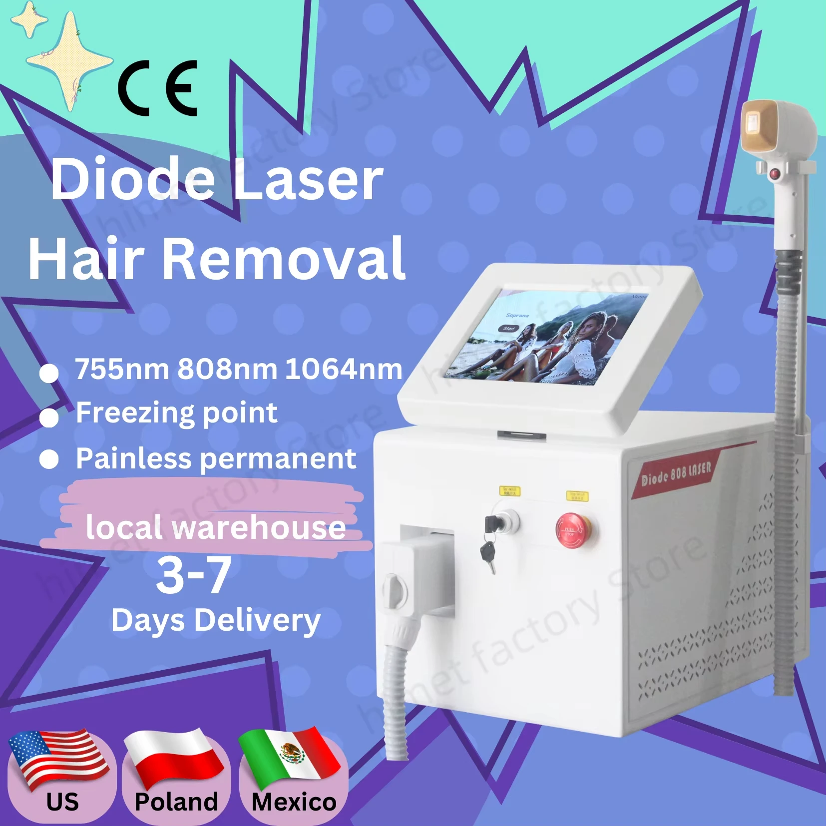Double 11 Sales Professional 808nm Diode Laser 3000w High Power 755 808 1064nm Laser Painless Freezing Point Eepilation