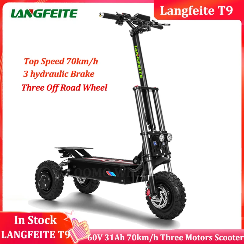 Original LANGFEITE T9 60V 31Ah 5400W Motor 3 Wheels Off Road 11inch Tire 3 Motor High Speed Hydraulic Brake Electric Scooter