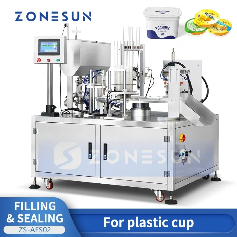 ZONESUN Full Automatic Plastic Cup Filling and Sealing Machine Liquid Cream Cosmetics Lotion Packaging ZS-AFS02