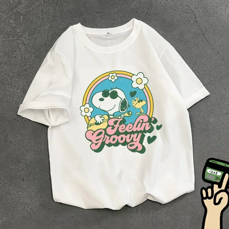Miniso  2026 Snoopy  White T-Shirt Short Sleeve Summer Fashion Anime Figures Merch Streetwear Top for Women and Men