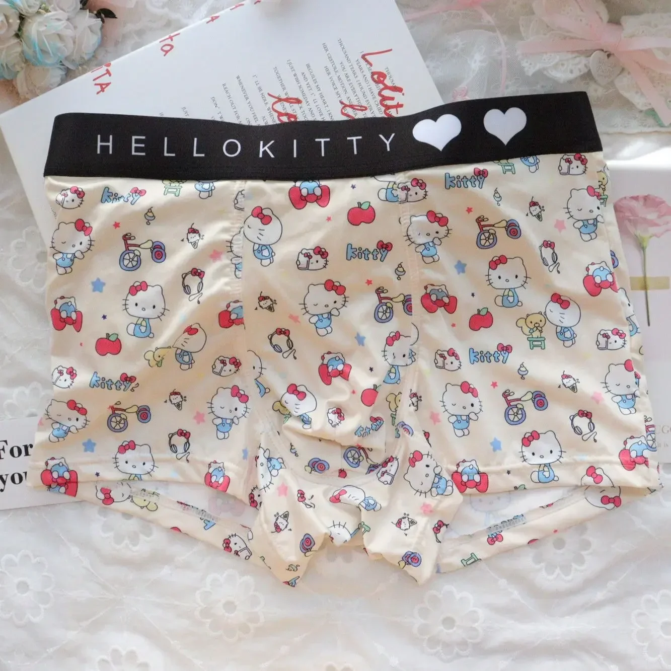 Sanrio Anime Men's Underwear Hello Kitty Kawaii Cartoon Pink Teen Underwear Men's Boxer Briefs Comfortable and Breathable