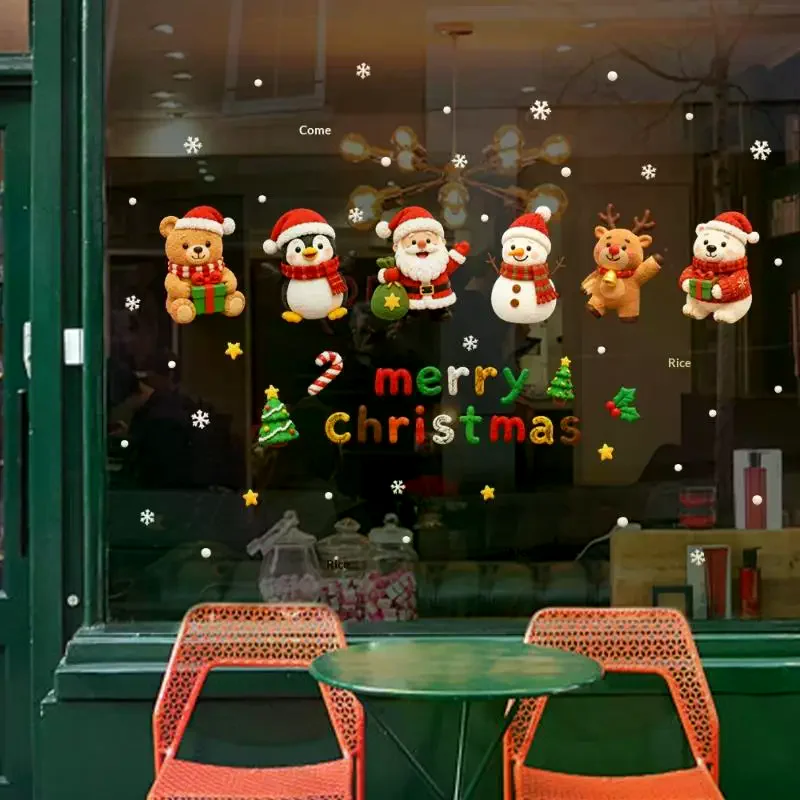 Cute Christmas Window Stickers Same Color Both Sides Lovely Cartoon Patterns For Home Shop Window Decoration