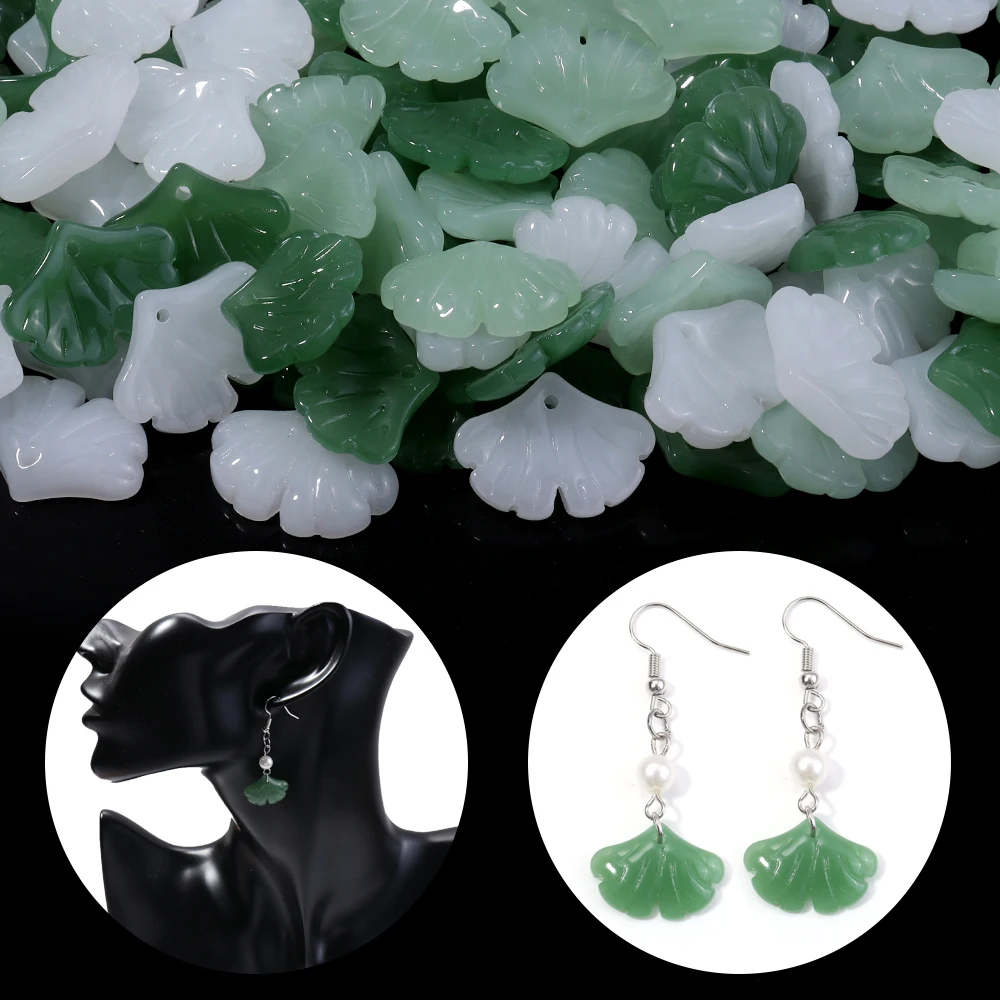 30 unids/lote 20x15mm forma de hoja de Ginkgo imitación Jade Murano encantos para la fabricación de joyería colgantes sueltos de vidrio cuentas pendientes DIY