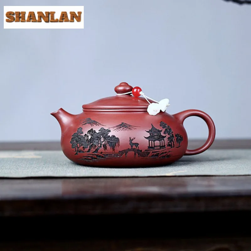 

240ml Handmade Yixing Purple Clay Teapots Handmade Han Jiang Pot Raw Ore Dragon's Blood Sand Tea Maker Kettle Zisha Tea Set Gift