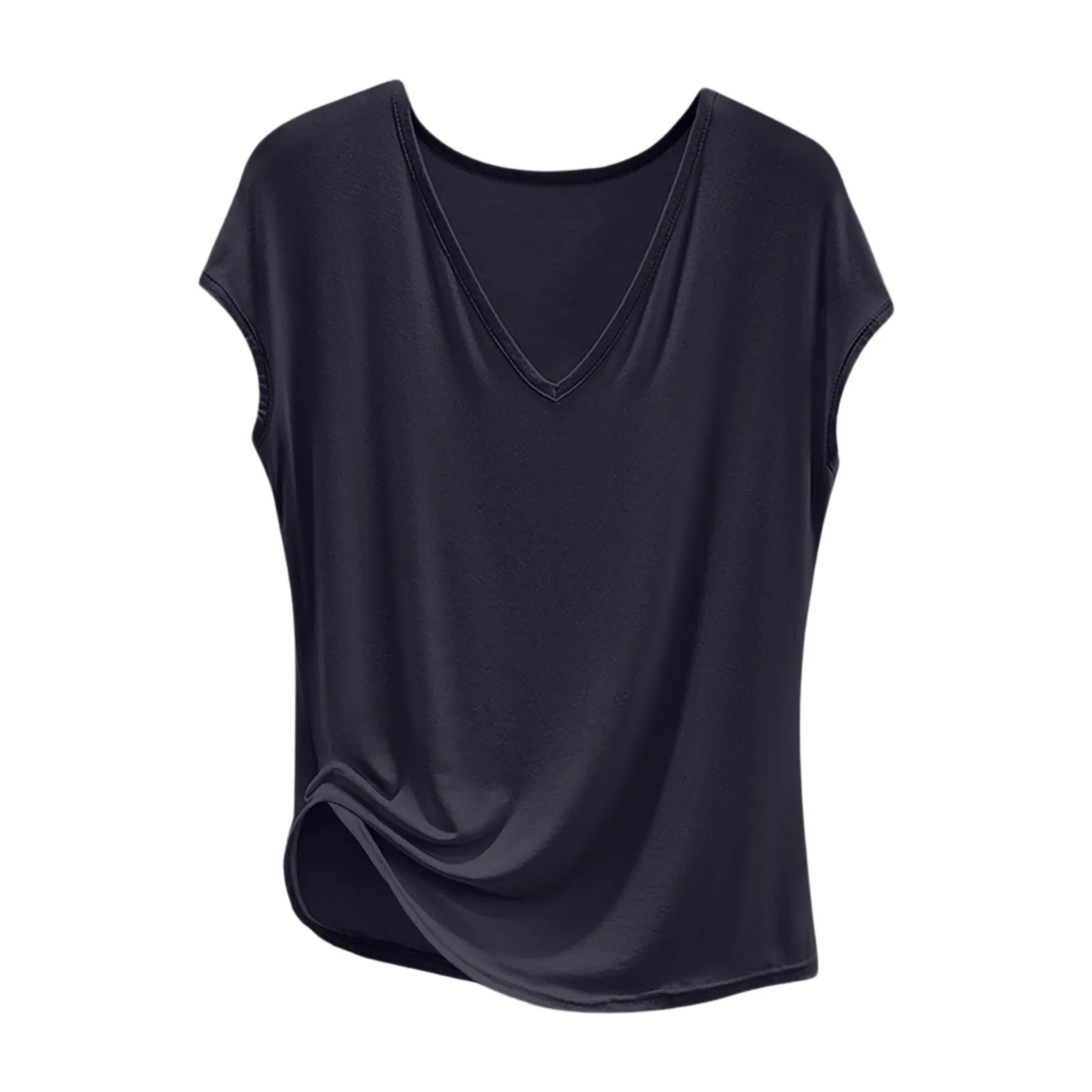 تي شيرت كلاسيكي خفيف الوزن وناعم ومسامي برقبة على شكل حرف V للسيدات، قميص مريح فضفاض ومتعدد الاستخدامات للاستخدام اليومي