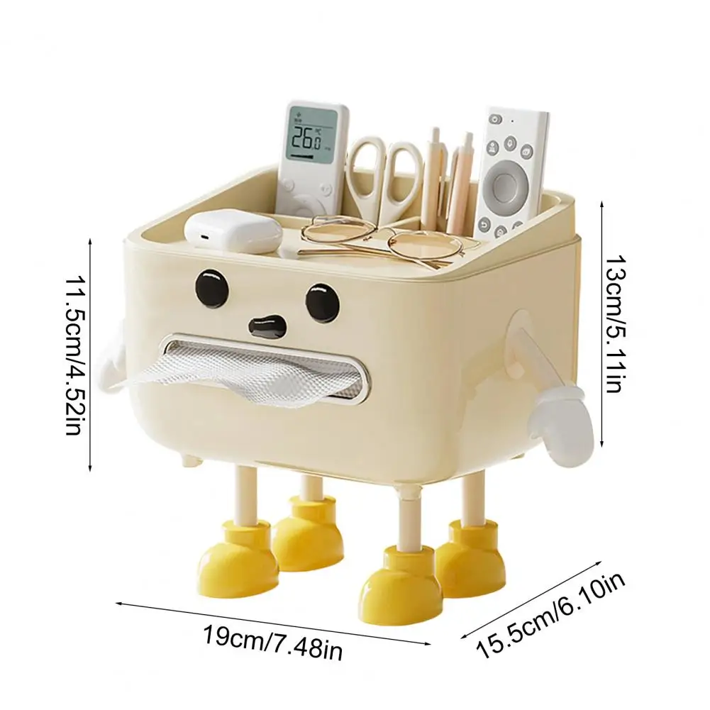 Tissue Box Holder Cute Tissue Box Cover with Legs Multifunctional Phone Holder Desktop Organizer Compartment for Home Office Use