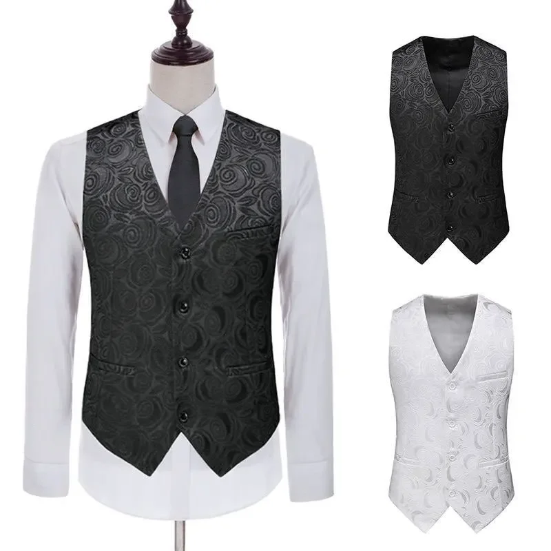 

Autumn and Winter Men's Fashion Personality Hollow Out Slim Fit Suit Vest Style Men's Large Black and White Casual Vest